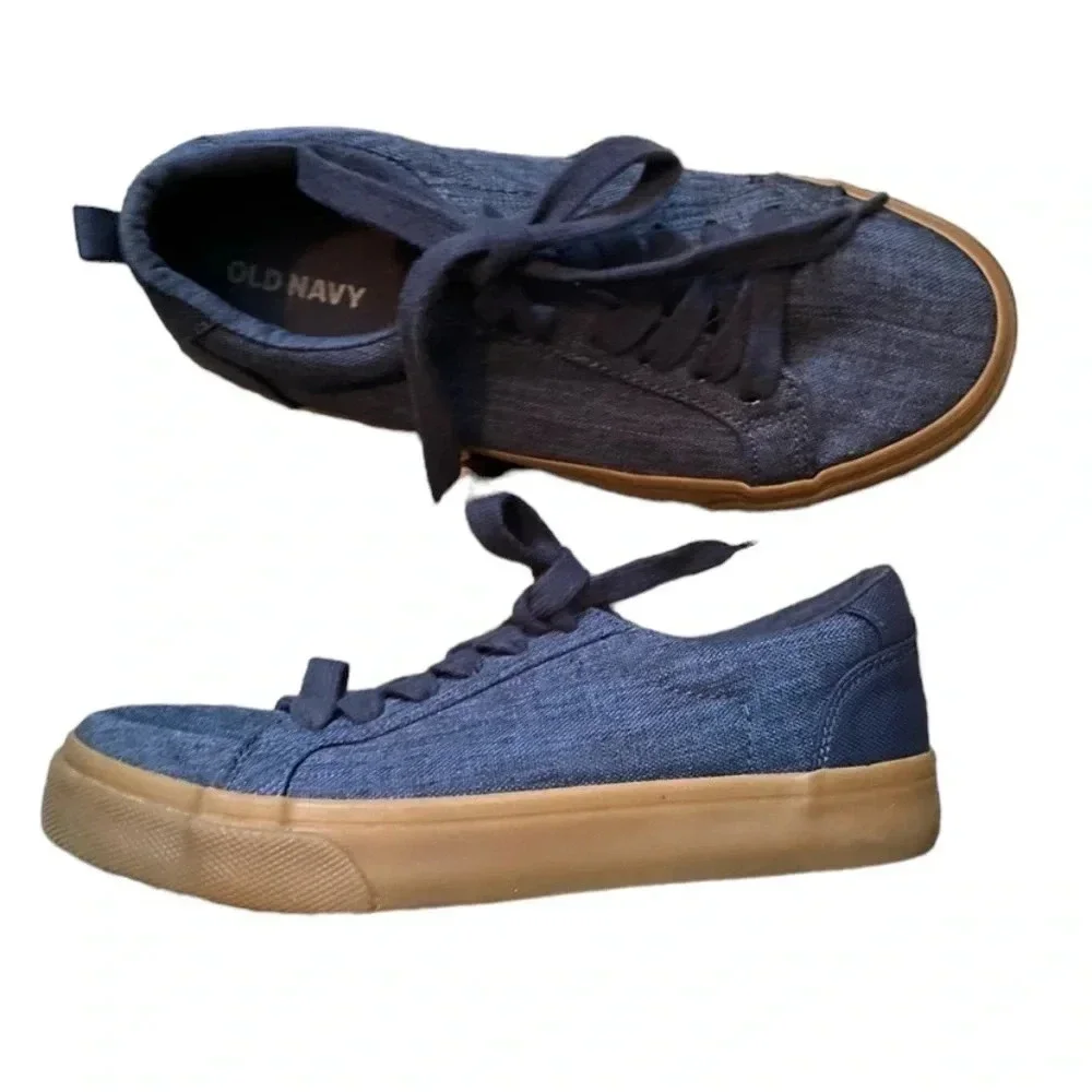 Kids Old Navy Canvas Sneakers Navy Laces Tan Sole Size 2